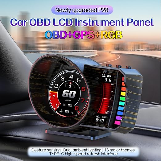wiiyii obd2 Gauge Display,Heads up Display for Cars,Speedometer for Car with Gesture Recognition,Multiple Alarm Functions,Monitor Speed/Voltage/Water Temp/Turbo,Car HUD Heads up Display Plug & Play