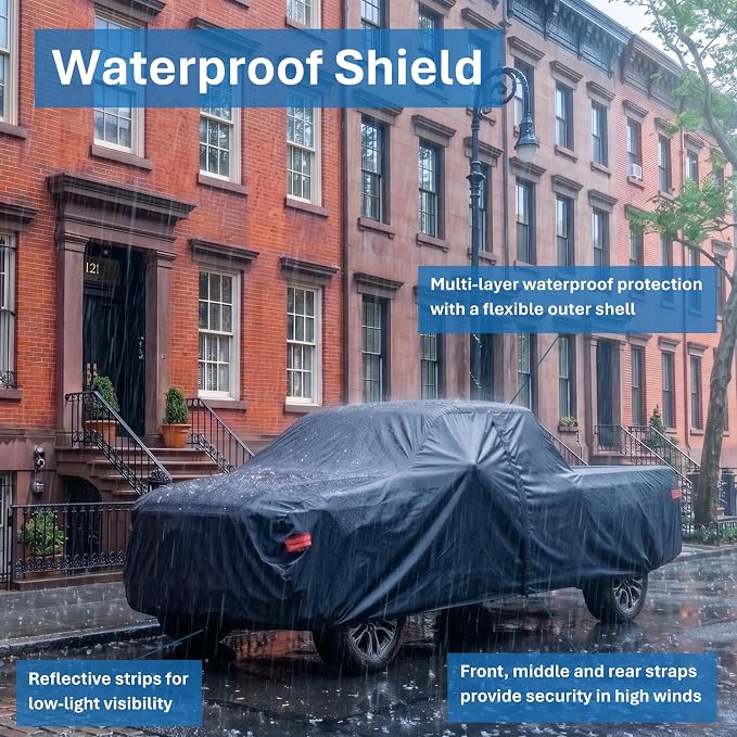 EzyShade Multi-Layer Truck Cover Waterproof All Weather - See Vehicle Size-Chart - Full Outdoor Pickup Truck Covers for F250 F150 Tundra Titan - Sun Wind Rain Snow - Black, Size T5 (See SizeChart)