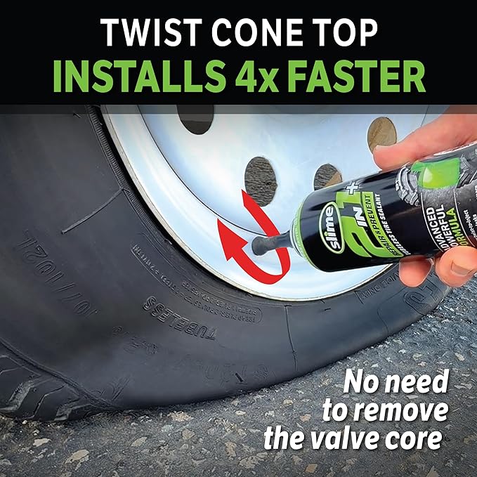 Slime 60199 2-in-1 Repair & Prevent Tubeless Tire Sealant, Instant Flat Tire Fix, Seals up to 1/4" Punctures Without Valve Core Removal, for Tractors, UTVs, Trailers & More, 12 Fl Oz