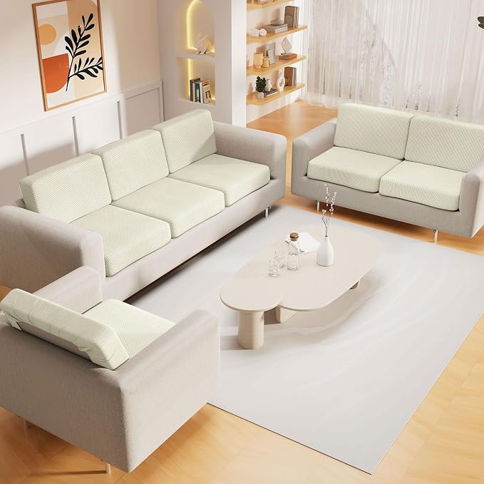 hyha Waterproof Couch Cushion Covers for Pets, Non Slip Sofa Cover for Dogs Washable, Soft Thick Stretch Jacquard Fabric, Sofa Slipcovers with Elastic Bottom (1 Piece for Medium, Cream White)