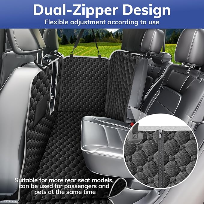 Mancro Waterproof Dog Back Seat Cover with Zipper Flap, Fit for F150/RAM | Visible Mesh Window,Split Seat Design，Great Gift，Storage Pockets，Effortless Cleaning, Designed for full-size trucks, Comfort