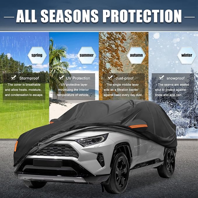 X AUTOHAUX Car Cover for Toyota RAV4 2012-2022 210D-PU Outdoor Full Car Cover All Weather with Door Zipper for Waterproof Windproof Sun Rain Snow Protection