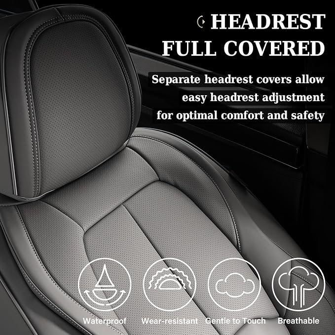 Coverado Seat Covers, Car Seat Covers Front Seats, Premium Nappa Leather Seat Covers for Cars, Waterproof Car Seat Protector with Lumbar Support, Front Seat Covers Universal Fit for Most Cars (Gray)