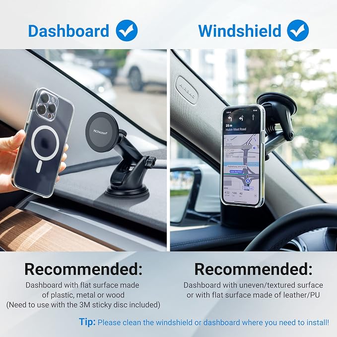 PROfezzion Car Windshield Magnetic Phone Mount Holder for MagSafe iPhones | Telescopic Arm, on Car Windshield Dash or Vent, Length & Angle Adjustment, for iPhone 17 16 15 14 13 Pro Max & All Phones