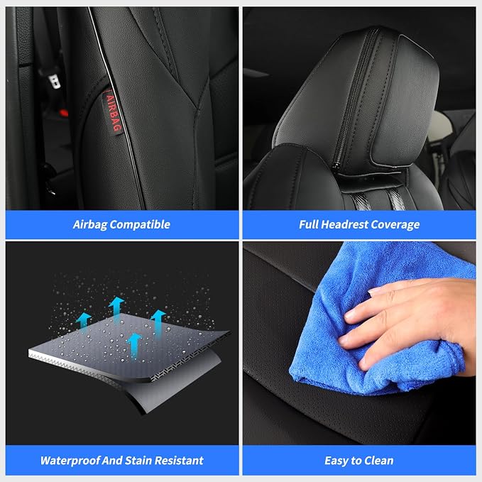 coverdream 2024 2025 2026 Tacoma Seat Covers Full Set for Toyota Tacoma 4th Gen Double/Crew Cab SR,SR5,TRD Sport,TRD Off-Road,Limited,Luxury Waterproof Leather Car Seat Protector(Black&Carbon Fiber)