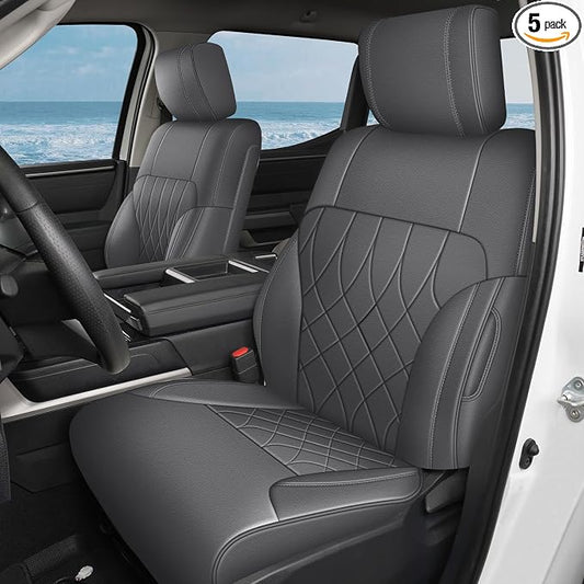 AOMSAZTO Custom Fit for 2022-2024 2025 Toyota Tundra Car Seat Covers CrewMax&Double Cab,Full Set Faux Leather for Toyota Tundra Truck Pickup Seat Covers Darkgrey
