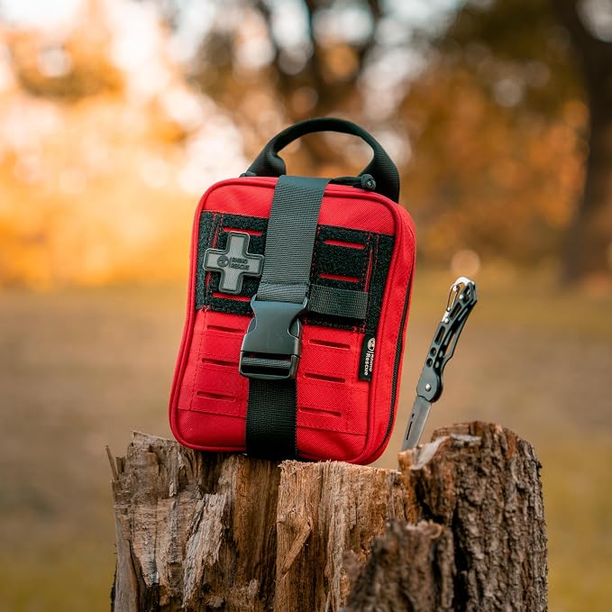 RHINO RESCUE Survival First Aid Kit for Hiking, Backpacking | Portable Size, IFAK Molle Pouch, Essential Outdoor Gear, 100+ First Aid Supplies, 20+ Survival Essentials, HSA/FSA Approved