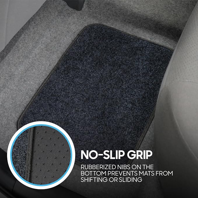 BDK Classic Carpet Floor Mats for Car & Auto - Universal Fit -Front & Rear with Heelpad (Dark Gray)