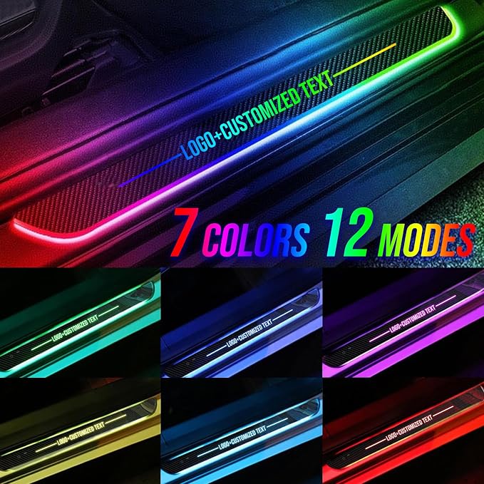 Custom Text Car Door Sill Lights with Auto Sensor, Personalized Logo Car Welcome Lights, USB Rechargeable, 7 Colors Magnetic Attachment Wireless Pedal Lamps, Gift Ideas for Men Women
