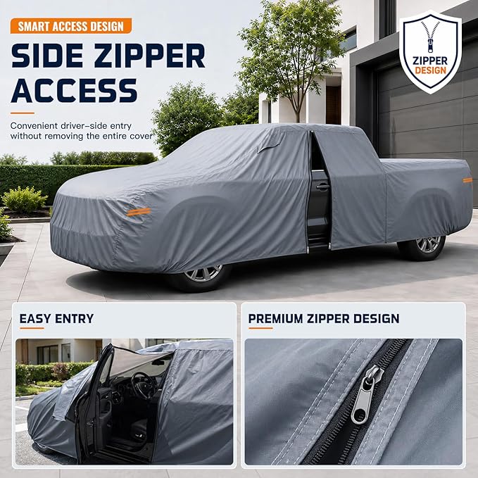 Truck Cover Waterproof All-Weather,Outdoor Full Exterior Pickup Covers Snow Cover for Truck Cover with Camper Shell Topper 211-228 inch,with Windshield Sun Shade,Size T3+ (See SizeChart)