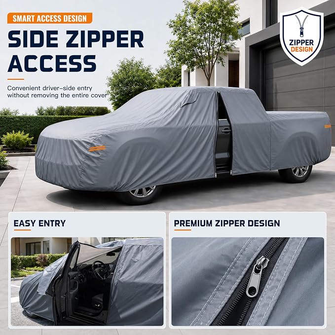 Truck Cover Waterproof All-Weather,Outdoor Full Exterior Pickup Covers(Length 243-250 inch) with Windshield Sun Shade Universal Fit Ford F-Series, Tundra, RAM 1500 etc,Size T6 (See SizeChart)