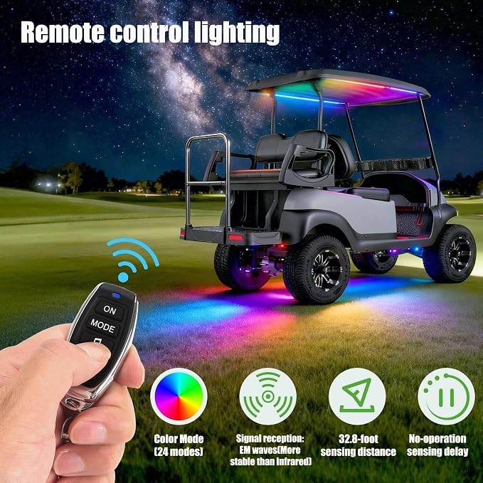 10L0L 6PCS Golf Cart Underbody Light Kit, Underglow LED Strip for EZGO Club Car Yamaha, 24 Modes Multicolor RGB Music Sync Waterproof, Canopy Lights Optional (6 Pack(4 Underbody and 2 Roof-Fishbone))