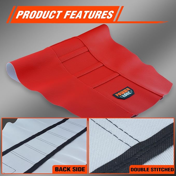 Dirt Bike Seat Cover - White Stripe Universial Seat Cover for Dirt Bike - Motorcycle Motorcross Enduro Seat Covers (All Red)