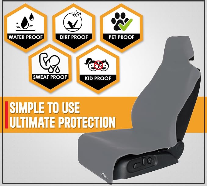 Gorla Gear Gray Premium Universal Fit Waterproof Stain Resistant Grey Car Seat Cover Neoprene Non-Slip Bucket Seat Dog Sweat Proof Protector Save Your Leather Cloth Seats Van Truck Auto SUV Sedan