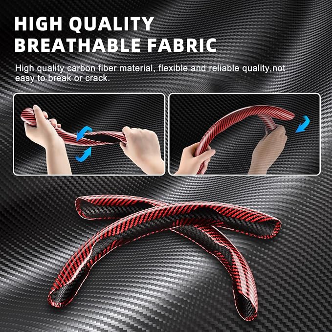Amiss 3pcs Carbon Fiber Anti-Skid Steering Wheel Cover, Waterproof Design, Universal Fit for 14-16 Inch Car Wheel Cover, Interior Car Accessories for Jeeps, SUVs, Trucks (Glossy Red)