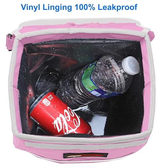EPAuto Waterproof Car Trash Can with Lid and Pockets, 2.5 Gal, Pink | Leakproof, Collapsible Multipurpose Car Bin with 3 Side Storage Pockets, Adjustable Straps
