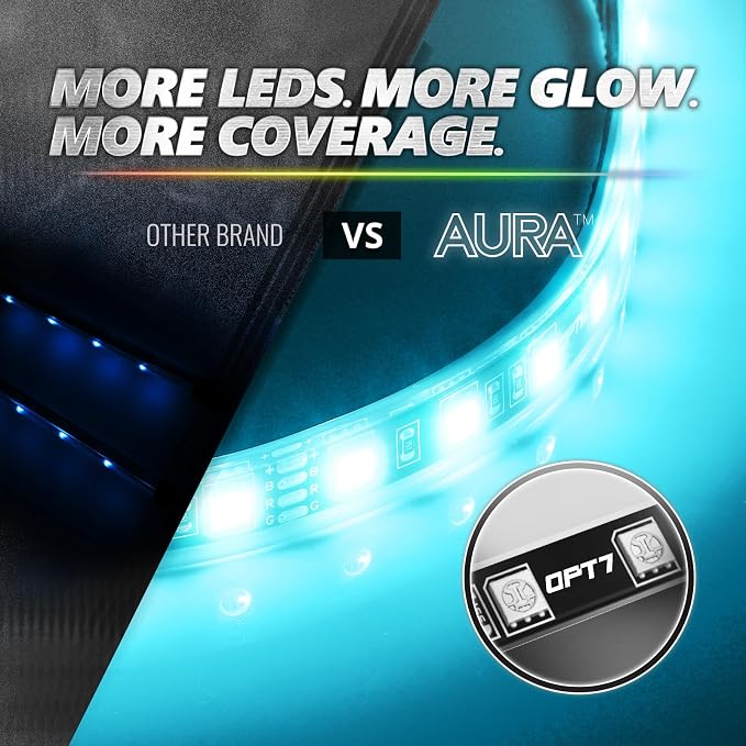 OPT7 Aura Pro Multicolor Interior Car Lights with App & Remote, 4PC LED Kit | Interior Ambient Glow, Music Sync Lighting, 12V Car Charger, RGB LED Light Strips, SUV Under Dash Decor