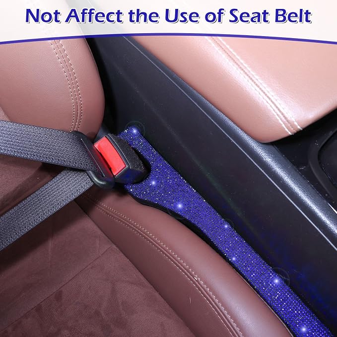 Briwill Bling Blue Car Seat Gap Filler 2 Pack Handmade Crystal Rhinestone Diamond Blue Gap Filler for Car SUV Truck Blue Bling Car Accessories for Women(Blue)