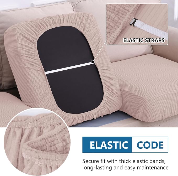 hyha Waterproof Couch Cushion Covers, Sectional Sofa Cushion Slipcovers L Shape, Thick Stretch Jacquard Fabric, Washable Chaise Lounge Cover with Elastic Bottom (1 Piece for Chaise, Pink)
