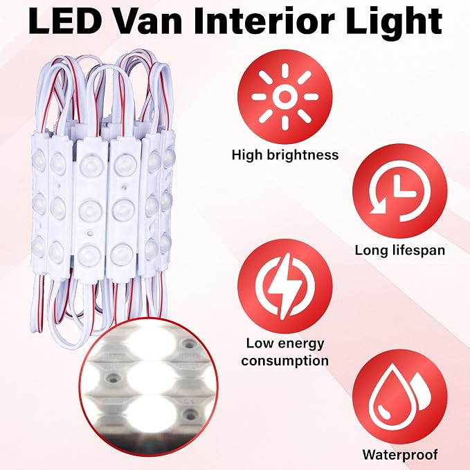 240 Led Van Interior Light Kits, 12V Led Light Strip, Cargo Van Accessories, Ceiling Work Lights Kit, Enclosed Trailer Lights for Truck Vans RV Boats Caravans, 80 Modules(White)