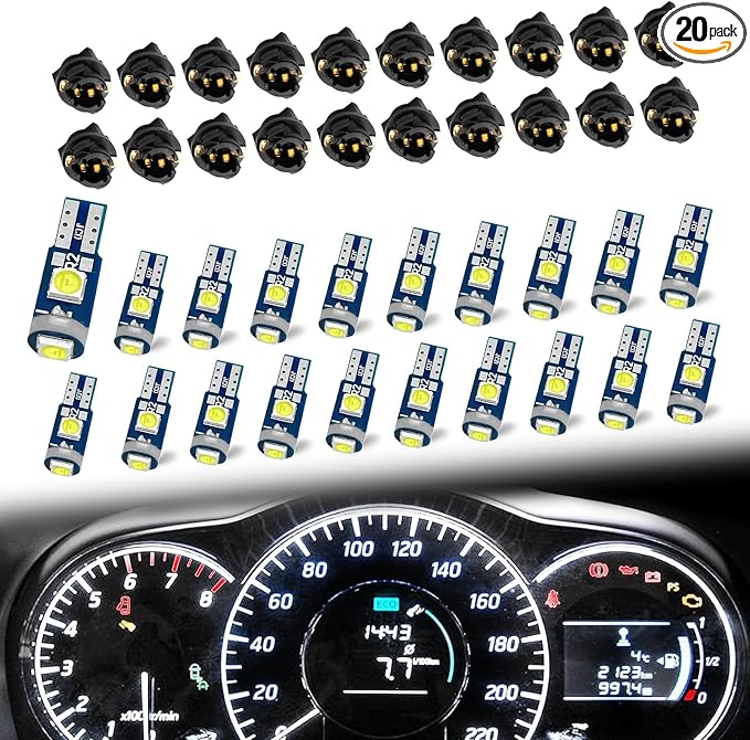 20 PCS 74 LED Bulb Dash Light, Super Bright T5 37 74 LED 3030-3SMD Instrument Light Bulbs, Universal 12V Car Dashboard Lamp Indicator Lights Lamp with Twist Lock Socket, for Most Cars (White)
