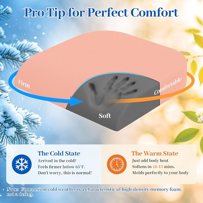 TranquilRelax 2XL Seat Cushion, Memory Foam Cushion for Long Sitting Hours on Office Chair, Car Seat, Non-Slip Chair Pad for Sciatica, Coccyx, Tailbone Pain Relief & Post-Surgery Recovery (Pink)