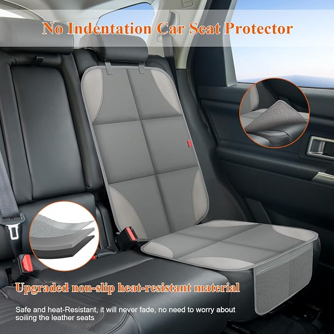 Car Seat Protector for Child Car Seat, Waterproof Durable 600D Fabric Car Seat Cover with Thickest Padding, Seat Protector Under Baby Car Seat with Non-Slip Backing Mesh Pockets for Baby and Pet