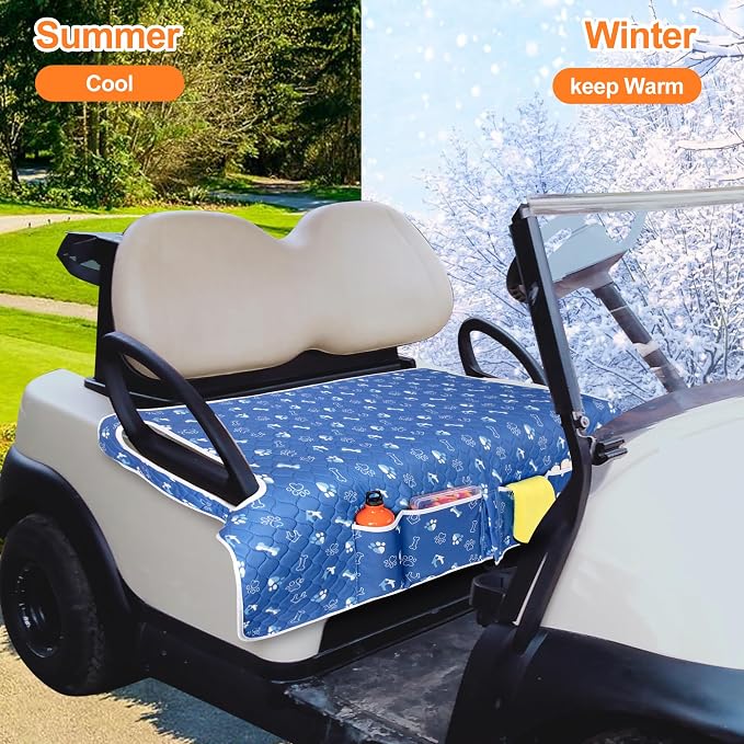 PGmoon Golf Cart Seat Covers with 4 Front Pockets & Nonskid Bottom