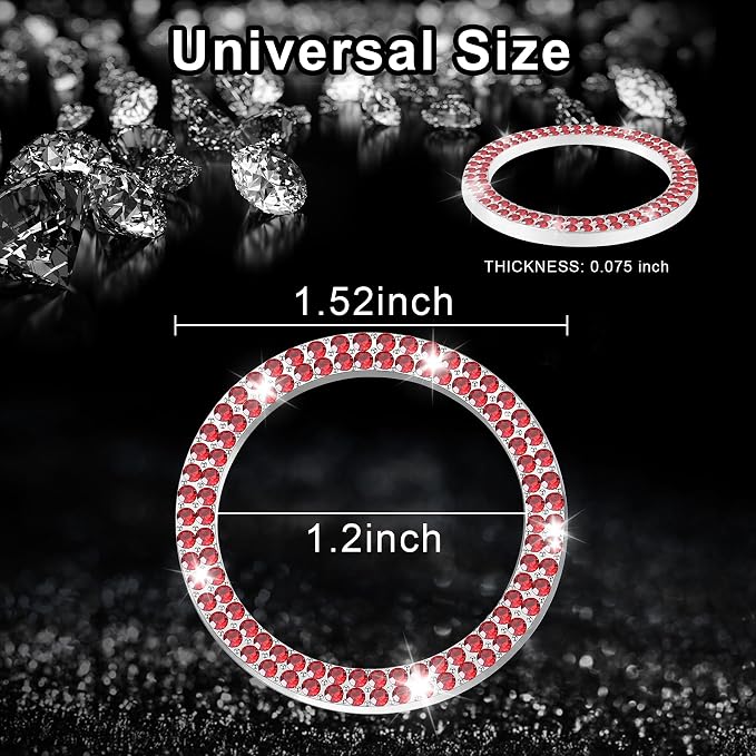 LivTee Car Engine Start Stop Decoration Ring, Crystal Double Rhinestone, Bling Car Interior Accessories for Women, Key Ignition & Knob Bling Ring, Push to Start Button Cover/Sticker, Red