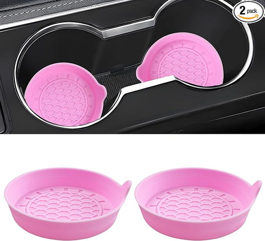 Amooca Automotive Cup Holders Universal Car Cup Coaster Waterproof Non-Slip Sift-Proof Spill Holder Car Interior Accessories 2 Pack Pink