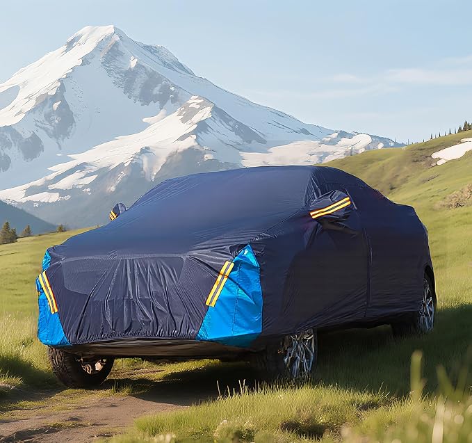 Car Cover Waterproof All Weather, 6 Layers Outdoor Full Exterior Cover Rain Sun UV Snowproof Protection with Zipper Cotton, Mirror Pocket for Dodge Ram