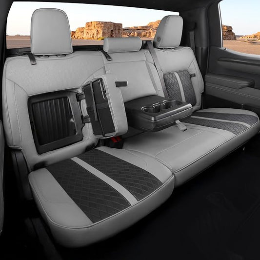 Custom Fit Seat Covers for 2019-2026 Sierra/Silverado 1500 CrewCab | Fits 2500/3500HD 2020-2026, with Rear Armrest/Seatback Storage, Faux leather, Waterproof, Scratch-resistant, Easy-clean