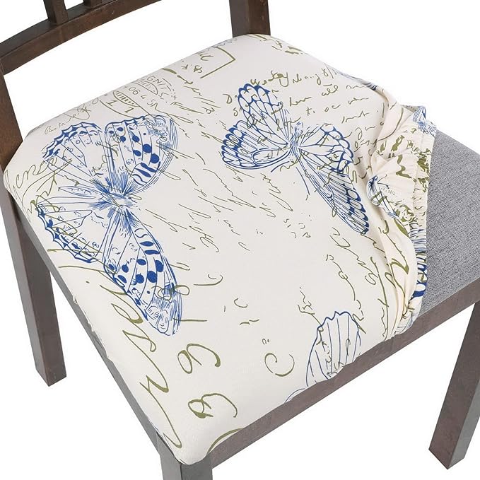 SearchI Seat Covers for Dining Room Chairs Stretch Printed Chair Seat Covers Set of 6, Removable Washable Upholstered Chair Seat Protector Cushion Slipcovers for Kitchen, Office(Butterfly Pattern)