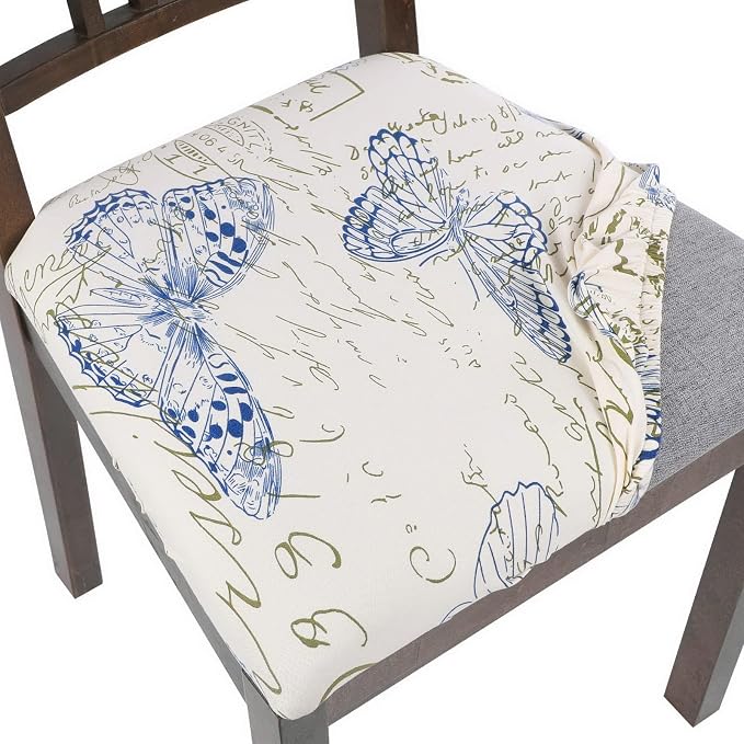 SearchI Seat Covers for Dining Room Chairs Stretch Printed Chair Seat Covers Set of 4, Removable Washable Upholstered Chair Seat Protector Cushion Slipcovers for Kitchen, Office(Butterfly Pattern)