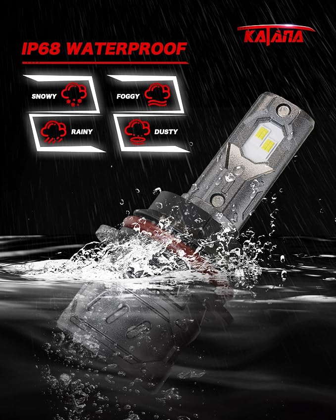 Katana 9007 Bulb,HB5 400% Brightness 6500K 1:1 Size Plug and Play Fog of 2 | Cooling Fan,High/Low Beam,360°Beam Angle