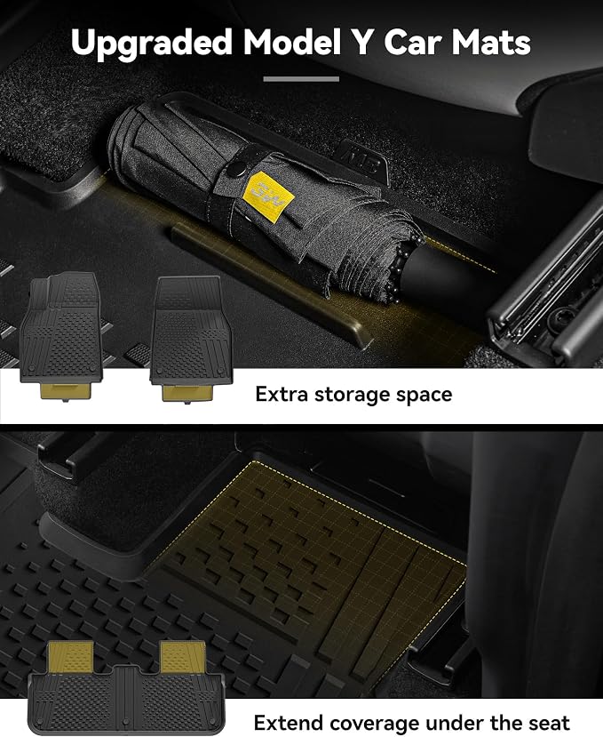 3W Floor Mats Compatible for Tesla New Model Y 2025 2026 Juniper(Not for Standard), TPE All Weather Custom Fit Floor Liner for Model Y, 1st & 2nd Row Set Car Mats, Black
