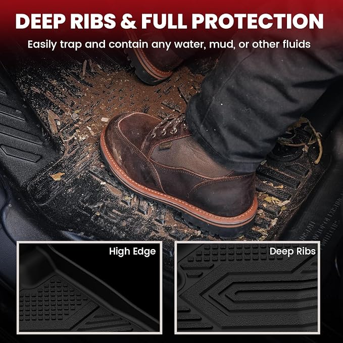 LASFIT Floor Mats for Ram 1500 Quad Cab 2019-2024 Bucket Seat Without 2nd Row Under seat Storage, All Weather TPE Custom Fit Car Mats Floor Liners 1st & 2nd Row, Black（ Not Fit 1500 Classic Model）