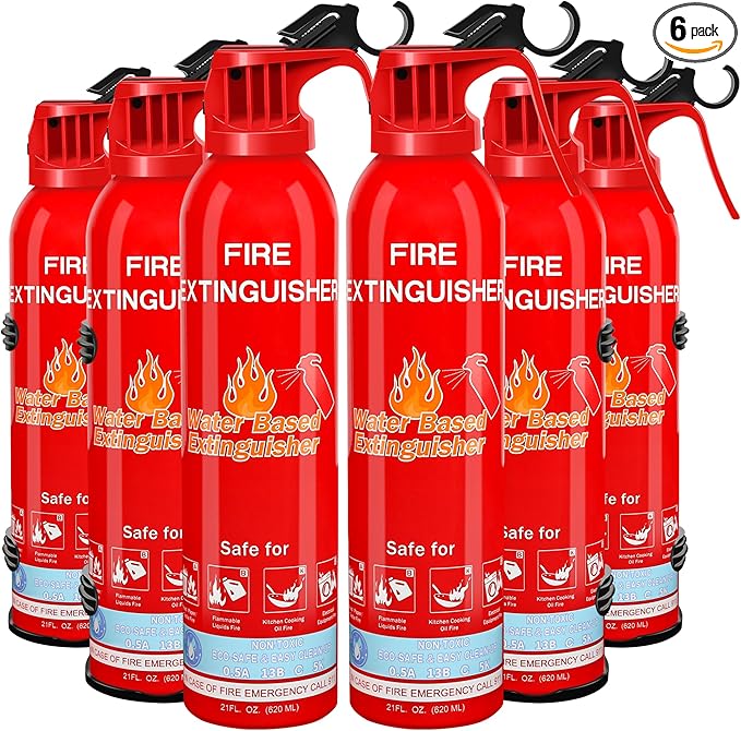 Fire Extinguisher for Home with Mount, 6 Pack Upgraded 8-in-1 Portable Fire Extinguishers For Vehicle Car Boat Marine Kitchen Emergency Supplies, Water-Based Extinguisher For A, B, C, K Fire Types