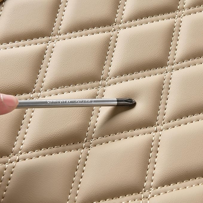 Huidasource Beige Car Rear Seat Covers, Nappa Leather Back Seat Cover, Automotive Rear Bench Seat Cushion Cover Universal Fit for Most Cars Sedan SUV Pickup Truck (Back Row/Beige)