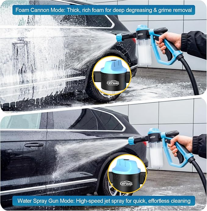 Car Wash Foam Gun for Garden Hose, Foam Cannon Kit with Microfiber Wash Mitt, Extra Nozzle, 3 Spray Modes & 50% Higher Water Pressure, Hose Foam Blaster for Cars, Trucks, RVs, Motorcycles