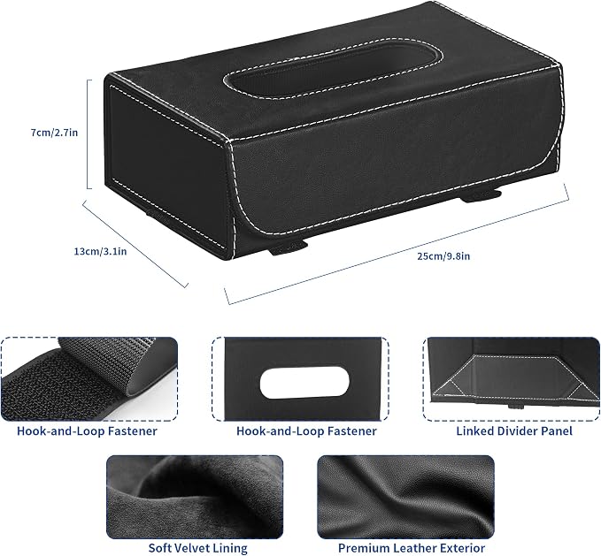 Car PU Leather Tissue Holder for Sun Visor and Back Seat Organizer | Tissues Box Cover for Sunvisor and Cars Backseat Large Rectangle Napkin Holder Fit for Various Tissue Sizes Box Organizer