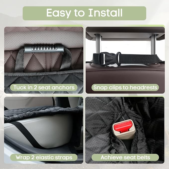 Back Seat Cover for Dogs, Bench Seat Cover Protector with Side Flaps | 600D Oxford, Waterproof Scratchproof Non-Slip Car Seat for Dogs, Velcro Openings for Child Seat Access, Fits Cars Trucks SUVs