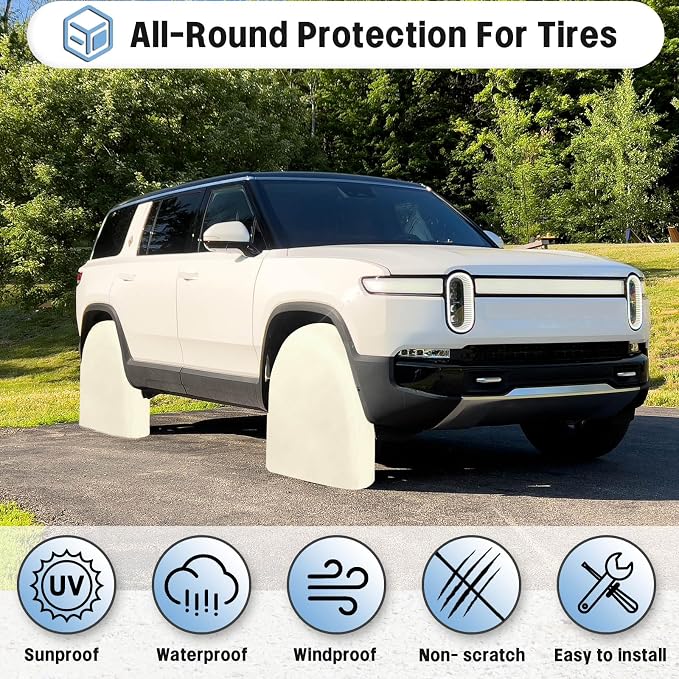 OutdoorLines Waterproof Tire Covers Set of 4 | UV Proof Trailer Wheel Cover for RV Jeep Trailer Camper, Universal Tire Covering Fits Diameters 24"-26", Off White