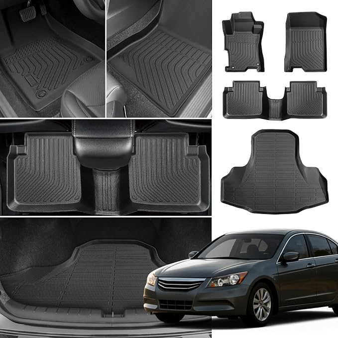 Floor Mats for Honda Accord Sedan 2008-2012(Gas ONLY), NOT for Coupe | Custom Fit Accord Sedan LX LX-S EX EX-L LX-P SE LX Premium Floor Mats, TPE All Weather Protection Waterproof Cargo Liner