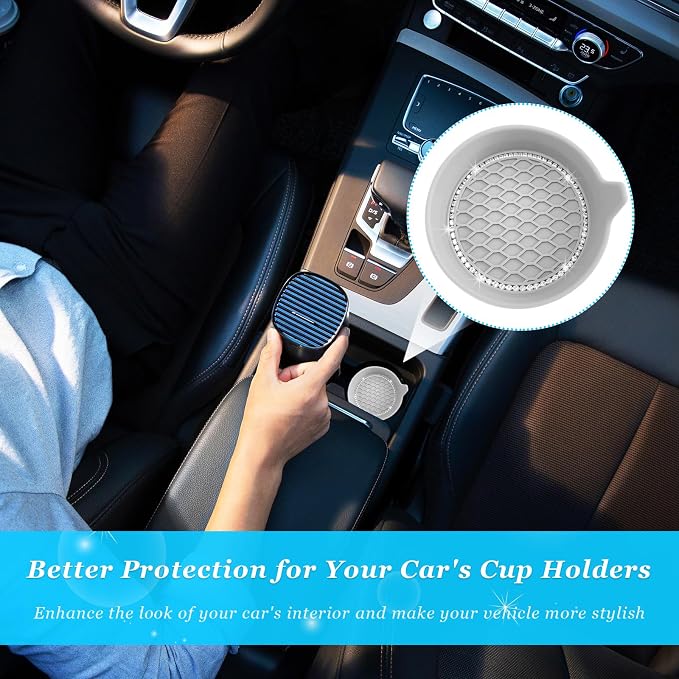 Ziciner 4 PCS Car Cup Coaster Holders, 3.15 Inch Silicone Anti-Slip Auto Insert Coaster, Crystal Rhinestone Car Drink Cup Mat, Universal Durable Auto Interior Accessories (Grey, 4Pack)