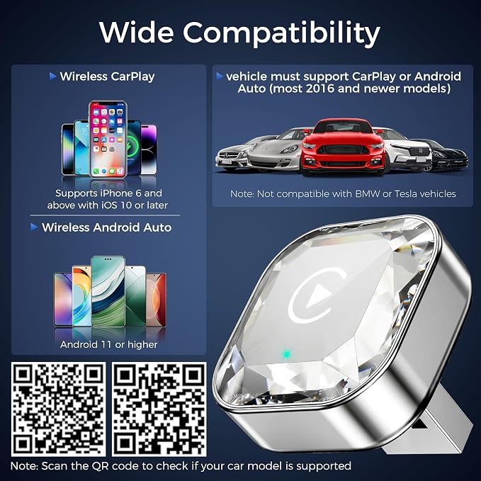 Wireless CarPlay& Android Auto Adapter, Plug in Once Go Wireless Forever | REZYZEN 2026 2in1 Wireless Adapter for iPhone& Android, Fast Heat Dissipation, No Delay, USB A/USB-C Port,