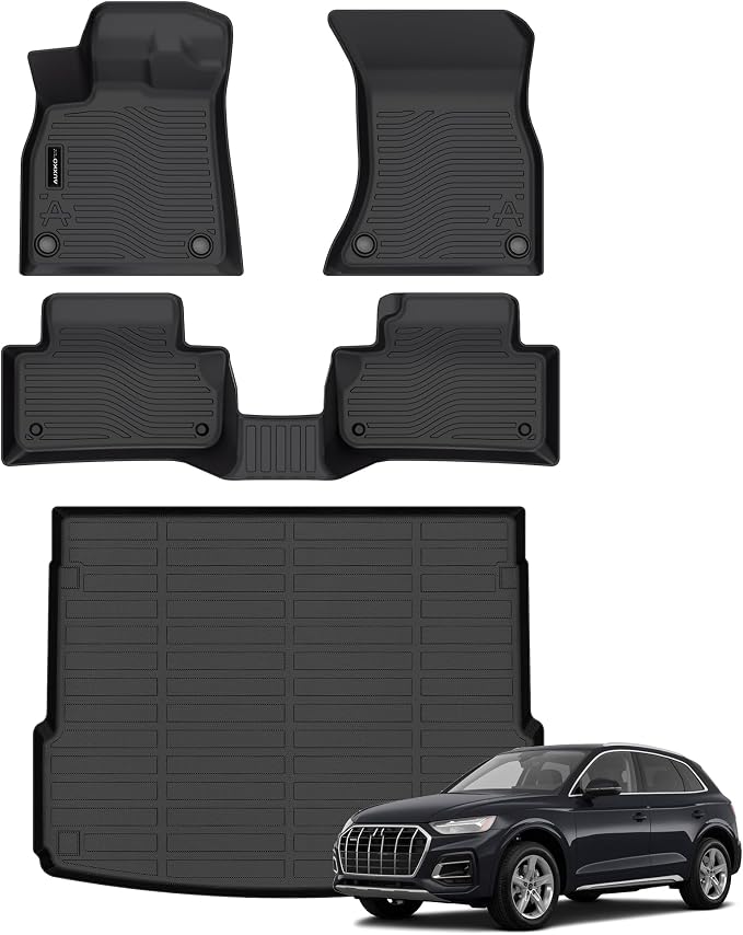 Auxko All Weather Floor Mats Cargo Mat Fit for Audi Q5 SQ5 (Include Sportback) 2024-2018 TPE Rubber Liners Set All Season Guard Odorless Anti-Slip Floor Mats Cargo Liner Black