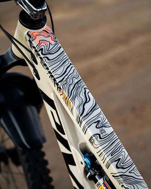 Bike Frame Protection Tape- High Impact Clear Vinyl Wrap Includes Tool (4”x72) Bicycle Frame Protector, Mountain Bike Frame Guard Chainstay Protector (Topographic Marble)