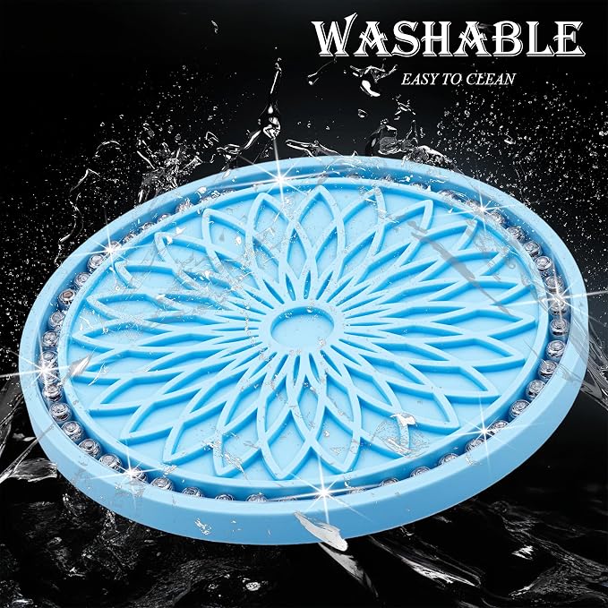 2PCS Bling Car Cup Holder Coasters, 2.75 Inch Silicone Anti-Slip Insert, Bling Shockproof Cup Mat for Women Girls, Universal Fit for Most Vehicles (Light Blue & White)