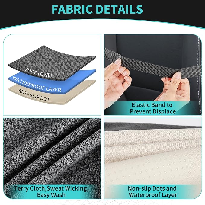 Waterproof 2 Pack Car Seat Towel Cover After Gym(Black,2-Pcs) | Sweatproof Universal Fit Towel Seat Covers Washable Non-Slip Front Towel Bucket Seat Protector